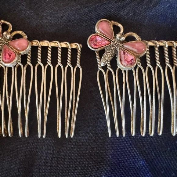 Vintage Butterfly/ Hair Comb Silvertone Bridal Wedding Hair Accessories - Picture 3 of 8